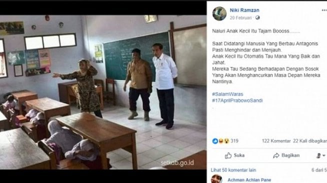 Cek Fakta: Siswa SD sembunyi di kolong meja saat bertemu Jokowi. (Facebook)