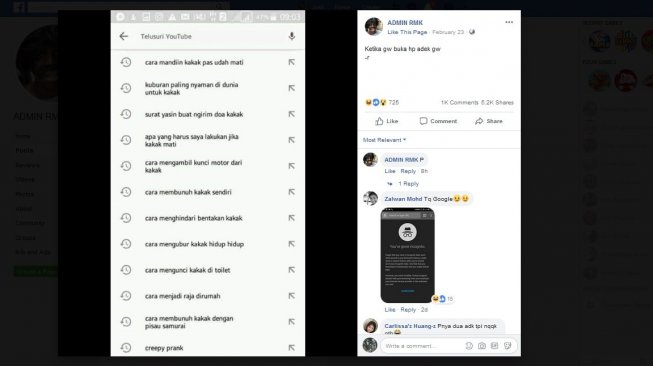 Ngeri! Lihat Postingan Riwayat Pencarian Adik soal Kakaknya