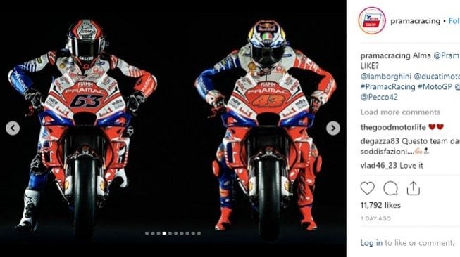 Peluncuran motor tim Alma Pramac Racing menghadapi kejuaraan MotoGP 2019. [Instagram@pramacracing]