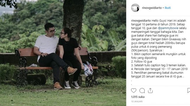 Postingan Pamela Bowie dan Rinov Georgio. [Instagaram/@rinovgwidiarto] 