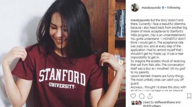 Maudy Ayunda diterima di Stanford University. [instagram/maudyayunda]