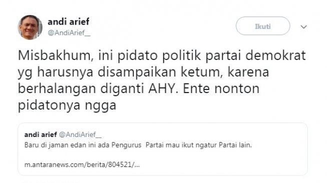 Sehari Sebelum Ditangkap Narkoba, Andi Arief Sewot Pidato AHY Dikritik