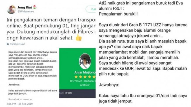 Seorang Sopir Grab Tega Mengusir Penumpang Karena Berbeda Pilihan Capres 