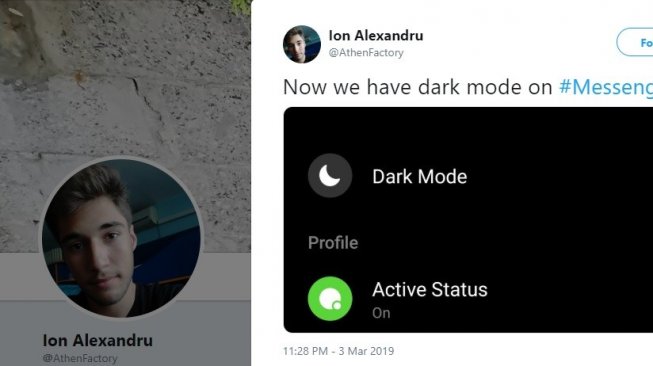 Mode Gelap pada Facebook Messenger. [Twitter]