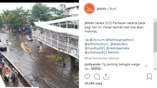 Tangkapan layar banjir di Kedoya, Jakarta Barat (Instagram)