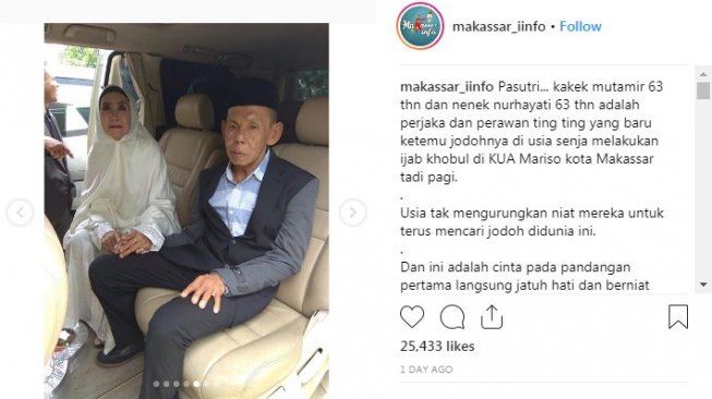 Pernikahan kakek dan nenek berusia 63 tahun (Instagram)