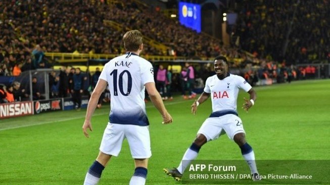 Striker Totenham Hotspur merayakan gol kemenangan atas Dortmund di leg 2 Liga Champions. (AFP)