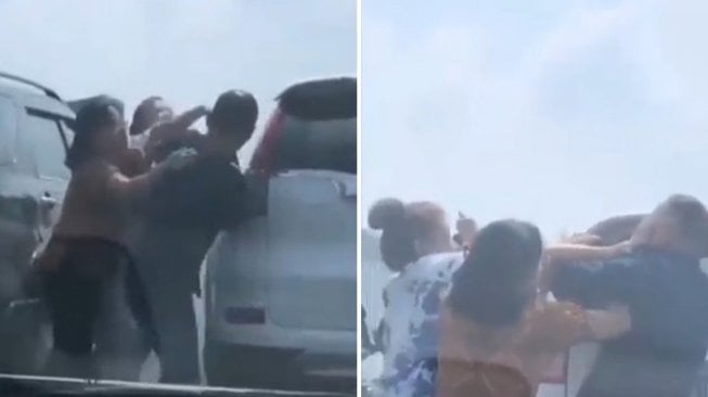 Dua Emak-emak Keroyok Satu Bapak di Jalan Tol Cawang, Videonya Viral