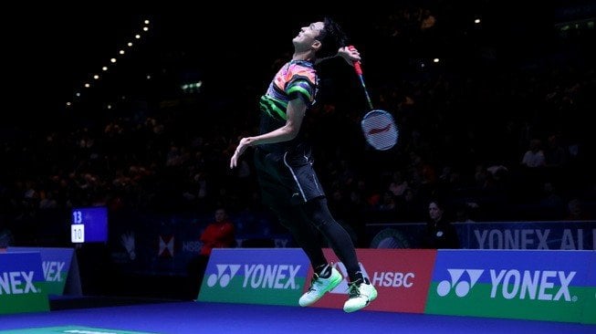 Pebulutangkis tunggal putra Indonesia, Jonatan Christie, melangkah ke babak kedua All England 2019 usai mengalahkan wakil Korea Selatan, Lee Dong Keun, di Arena Birmingham, Inggris, Rabu (6/3/2019). [Humas PBSI]