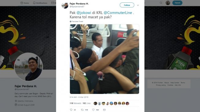 Ngakak, Begini Komentar Warganet Bahas Posisi Jokowi Saat Naik KRL