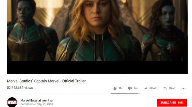 Captain Marvel. (Cetak layar Youtube/Marvel Entertainment)