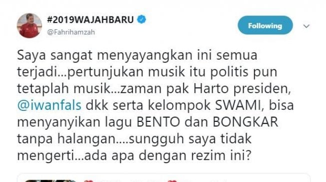 Cuitan Fahri Hamzah. [Twitter/@Fahrihamzah]