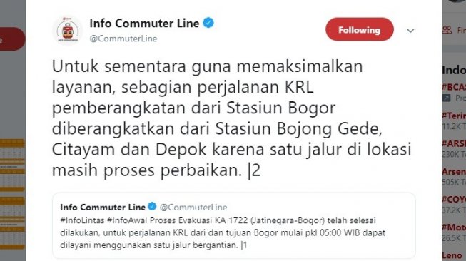 Evakuasi KRL anjlok telah selesai dilakukan. [Twitter]