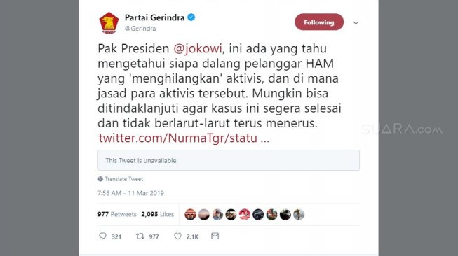 Tweet Gerindra.