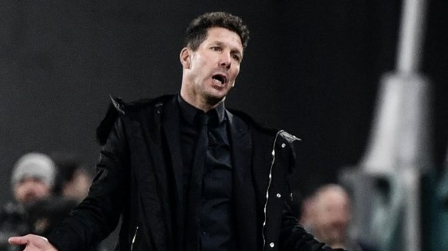 Reaksi pelatih Atletico Madrid Diego Simeone saat skuatnya menghadapi Juventus pada leg kedua babak 16 besar Liga Champions di Juventus stadium. Marco BERTORELLO / AFP