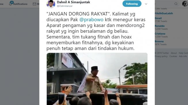 Video Prabowo Subianto. (Twitter)