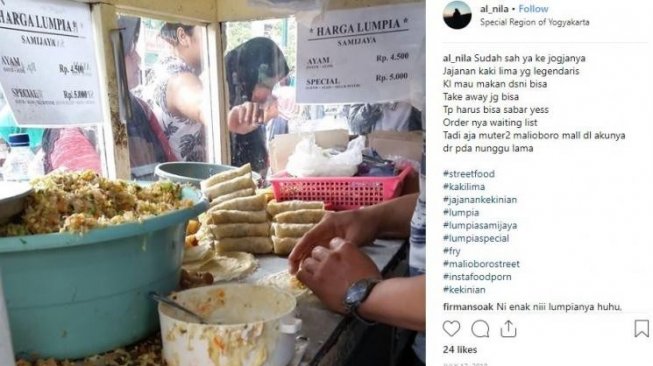 Lumpia Sami Jaya di Malioboro, Yogyakarta, terkenal karena rasanya yang khas. (Dok. Instagram/Al Nila)