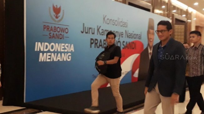 Calon Wakil Presiden nomor urut 02 Sandiaga Uno menghadiri Konsolidasi Juru Kampanye Nasional. (Suara.com/Umay Saleh)