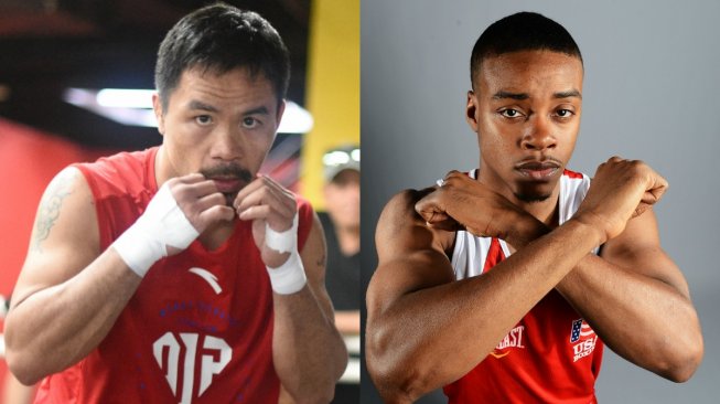 Foto kolase Manny Pacquiao dan Errol Spence Jr. [AFP/Ted Aljibe/Joe Klamar]