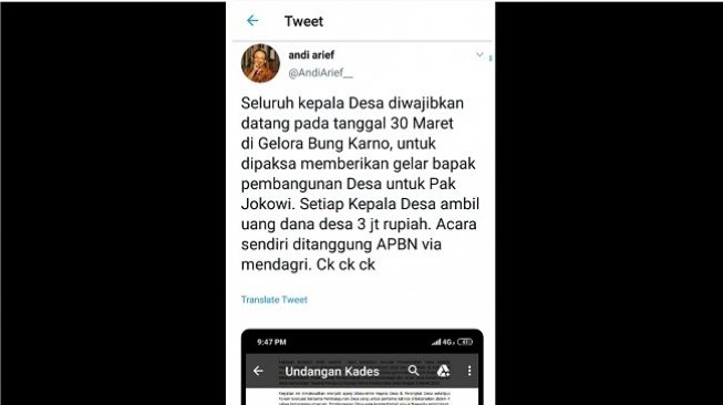 Cuitan Andi Arief soal Jokowi. (Twitter)