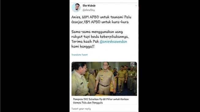 Warganet bandingkan Apel Kebangsaan Gubernur Jateng Ganjar Pranowo dengan bantuan dari Anies Baswedan. (Twitter)