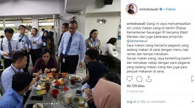 Intip Gaya Makan Siang Sri Mulyani di Kantin Kemenkeu