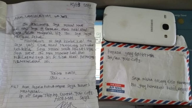 Menyesal Curi Ponsel Emak-emak, Pelaku Minta Maaf Lewat Secarik Surat