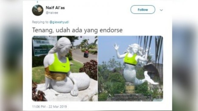 Meme patung Putri Duyung di Ancol. [Twitter]