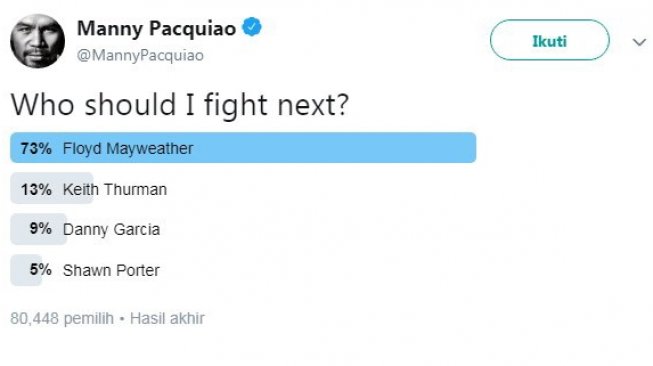 Hasil polling Manny Pacquiao. [Twitter@MannyPacquiao]