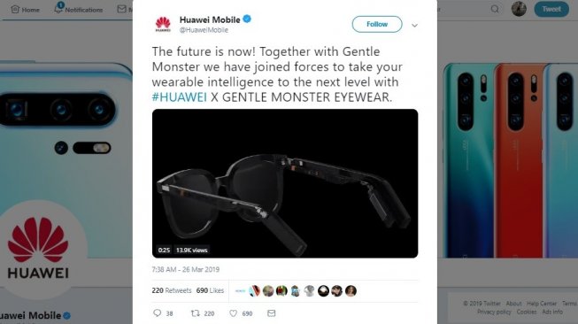 Kacamata pintar Huawei. [Twitter]