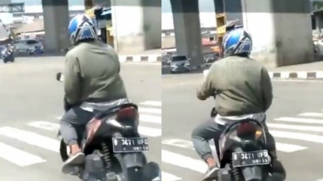 Ketangkep Kamera, Pengendara Motor Ini Bikin Atraksi Dadakan Pas Berhenti