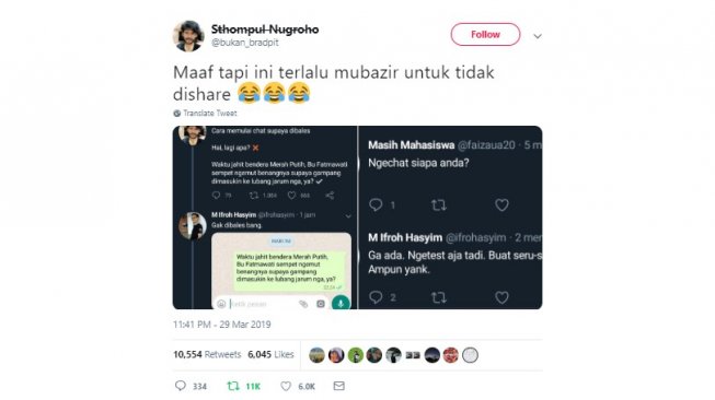 Ketahuan Pamer Chat ke Gebetan, Pria Ini Kena Semprot Pacarnya di Twitter