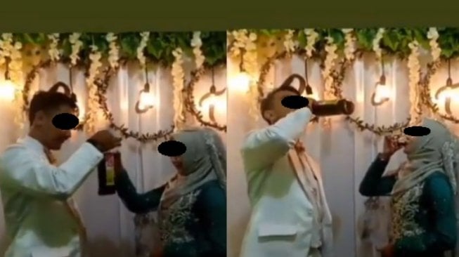 Heboh, Video Pasangan Pengantin Minum Anggur Merah di Pelaminan