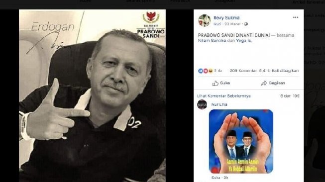 CEK FAKTA: Presiden Turki Erdogan Pose Dua Jari Dukung Prabowo - Sandiaga