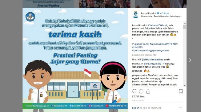 Usai UN Matematika, Akun Instagram Kemendikbud Diserbu Warganet