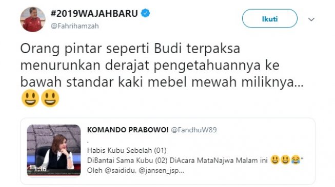 Usai Tampil di Mata Najwa, Budiman Sudjatmiko Twitwar dengan Fahri Hamzah