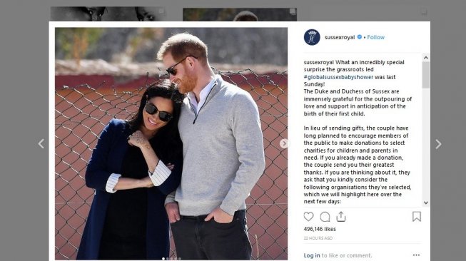 Salah satu foto dalam akun Instagram @sussexroyal milik Pangeran Harry dan Meghan Markle. [Instagram/@sussexroyal]