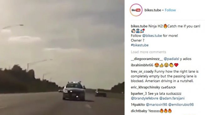 Polisi dikalahkan Kawasaki Ninja H2, tolong jangan ditiru [Instagram: @bikes.tube].