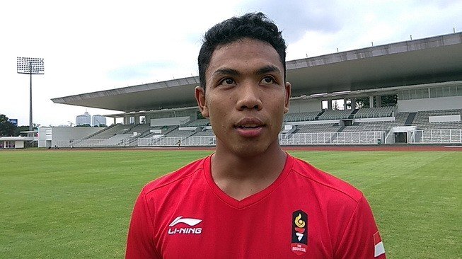 Sprinter muda Indonesia, Lalu Muhammad Zohri, saat ditemui di Stadion Madya, Senayan, Jakarta, Selasa (9/4/2019). [Suara.com/Arief Apriadi]