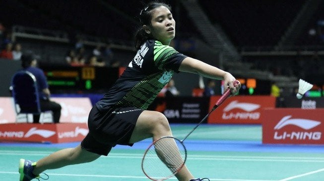 Pebulutangkis tunggal putri Indonesia, Gregoria Mariska Tunjung, tersingkir dari ajang Singapore Open 2019 setelah kalah dari Mia Blichfeldt (Denmark) di babak pertama, Rabu (10/4/2019). [Humas PBSI]