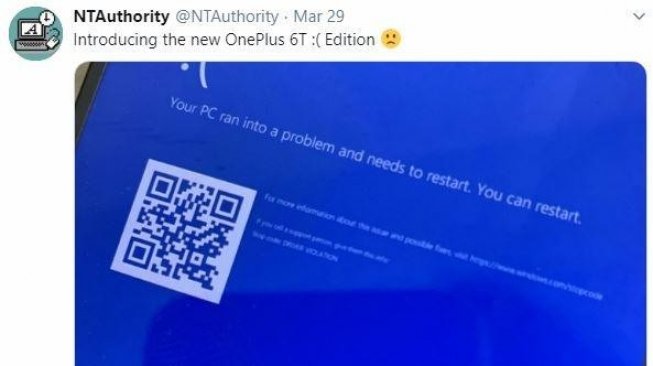 Windows 10 blue screen di Smartphone Android. (Twitter/ @NTAuthority)