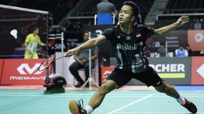 Pebulutangkis tunggal putra Indonesia, Anthony Sinisuka Ginting, melaju ke babak kedua Singapore Open 2019 usai menumbangkan Wang Tzu Wei (China Taipei), Rabu (10/4/2019). [Humas PBSI]