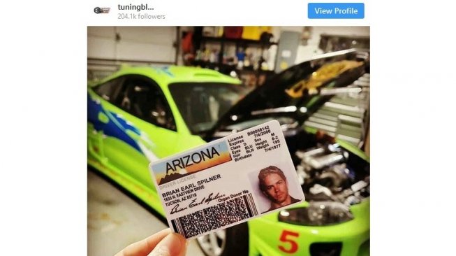 SIM palsu Brian O'Conner dalam The Fast and The Furious [Instagram: tuningblog.eu].