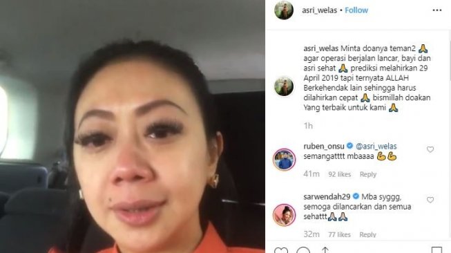 Asri Welas mengumumkan persalinannya harus dipercepat. [instagram/asro_welas]