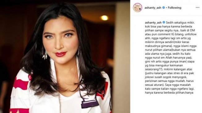 Ashanty curhat dikecam hingga diancam penggemar gara-gara beda pilihan politik. [instagram/ashanty_ash]