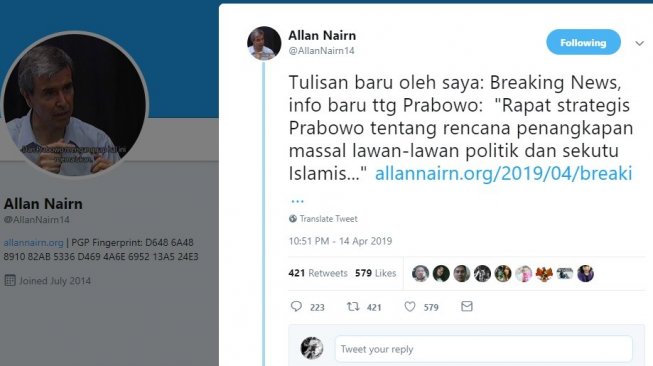 Allan Nairn Bongkar Rapat Prabowo Akan Lakukan Penangkapan Massal