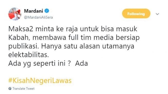 Cuitan Mardani Ali Sera. [Twitter]