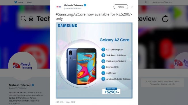 Murah Meriah, Samsung Rilis Galaxy A2 Core