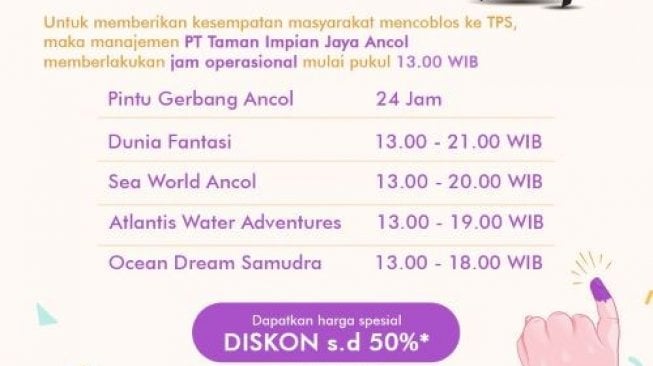 Promo masuk Ancol di hari penyoblosan. (Dok Ancol)