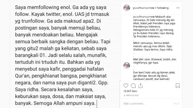 Klarifikasi Ustaz Yusuf Mansur - (Instagram/@yusufmansurnew)